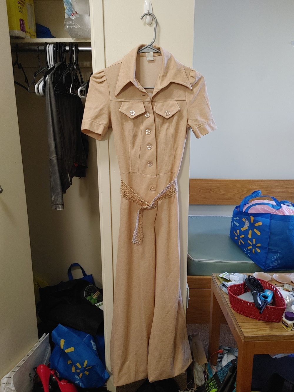 Beige Collared Button-Front Jumpsuit